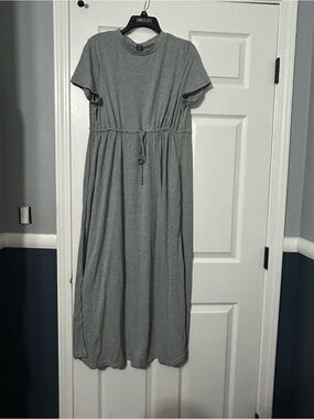 Casual Gray Drawstring Waist Maxi Dress